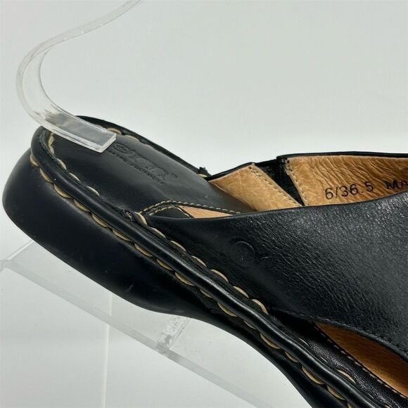Born Women's Black Leather Wedge Slide Sandals Size 6 Open Toe Comfort Casual - Picture 2 of 14